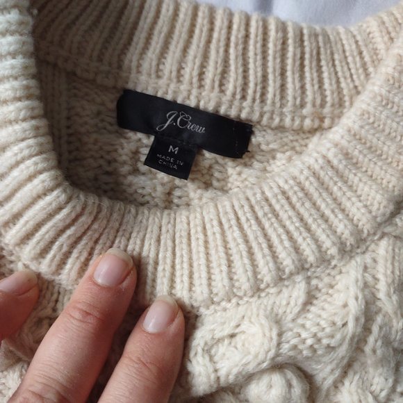 J Crew Cream Wool Popcorn Fisherman Knit Sweater - Picture 2 of 6